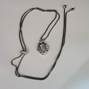 Kendra Scott Kapri Rhodium Plated Slider Necklace Marquise Clear Crystals